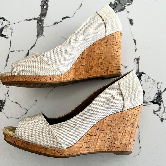 Toms Stella Peep-Toe Wedges Tweed Neutral - Picture 3 of 5